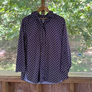 Chico's Women's Purple Printed Wrinkle Resistant Long Sleeve Shirt Size 2 (L)